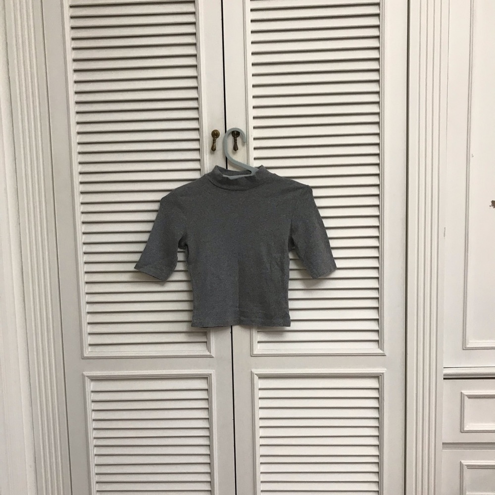 Bershka mockneck crop top in grey wool
